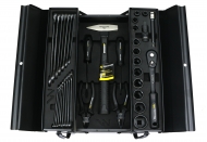 Zestaw narzędzi nasadek i kluczy w metalowej skrzynce Waryński