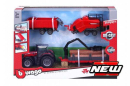 BB1831668M Zestaw rolniczy z ciągnikiem Massey Ferguson 8740S i 3 przyczepami 1:50 Bburago