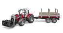 U02046 Ciągnik Massey Ferguson 7480 z ładowaczem czołowym i przyczepą do drewna 1:16 Bruder