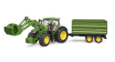 U03155 Ciągnik John Deere 7R 350 z ładowaczem czołowym i przyczepą tandem 1:16 Bruder