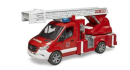 U02673 Mercedes-Benz Sprinter straż pożarna z drabiną, pompą i modułem światło-dźwięk 1:16 Bruder