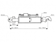 Cięgło hydrauliczne (Kat.2/3) Przegub i CBM Q.R. Hak, średnica cylindra: 90mm, Długość min : 565mm.