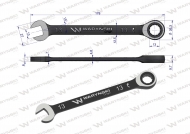 Klucz płasko-oczkowy 13 mm z grzechotką 72 zęby standard ASME B107-2010 Waryński