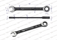Klucz płasko-oczkowy 14 mm z grzechotką 72 zęby standard ASME B107-2010 Waryński