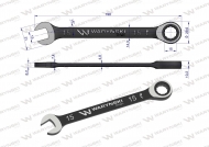 Klucz płasko-oczkowy 15 mm z grzechotką 72 zęby standard ASME B107-2010 Waryński