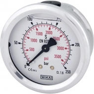 B711W063250T Manometr glicerynowy, ø63 mm, 250 bar, przyłącze tylne 1/4" WIKA