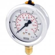 B711W063010D Manometr glicerynowy, ø63 mm, 0-10 bar, przyłącze dolne 1/4" WIKA