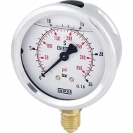 B711W063025D Manometr glicerynowy, fi  63 mm 25 bar, przyłącze dolne 1/4"