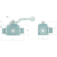 Zawór kulowy blokowy, 3-drożny, BKH-3L 08L-DN 06, M14x1,5, M14 x M14 x M14