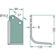 Nóż glebogryzarki 165x135 mm lewy pasuje do Kuhn