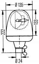 2RL006846011 Lampa błyskowa halogenowa, obrotowa, 24V, pomarańczowa, na uchwyt, Ø 135 mm x 222 mm, Rotaflex Hella