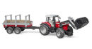 U02046 Ciągnik Massey Ferguson 7480 z ładowaczem czołowym i przyczepą do drewna 1:16 Bruder
