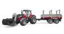 U02046 Ciągnik Massey Ferguson 7480 z ładowaczem czołowym i przyczepą do drewna 1:16 Bruder