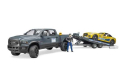 U02504 Pickup RAM 2500 Power Wagon z przyczepą i autem wyścigowym Bruder Roadster 1:16 Bruder