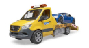 U02675 Mercedes-Benz Sprinter laweta z modułem światło-dźwięk i Bruder Roadster 1:16 Bruder