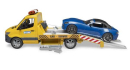 U02675 Mercedes-Benz Sprinter laweta z modułem światło-dźwięk i Bruder Roadster 1:16 Bruder