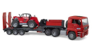 U02774 MAN TGA z naczepą niskopodwoziową i ładowarką teleskopową Manitou MLT 633 1:16 Bruder