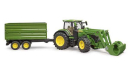 U03155 Ciągnik John Deere 7R 350 z ładowaczem czołowym i przyczepą tandem 1:16 Bruder