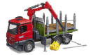 U03669 Mercedes-Benz Arocs samochód do drewna z żurawiem, chwytakiem i 3 kłodami 1:16 Bruder