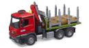 U03669 Mercedes-Benz Arocs samochód do drewna z żurawiem, chwytakiem i 3 kłodami 1:16 Bruder
