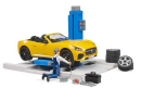 U62112 Warsztat samochodowy bworld z podnośnikiem i Bruder Roadster 1:16 Bruder