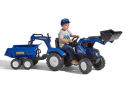F3090W Koparko-ładowarka New Holland T8 z dwuosiową przyczepą wywrotką Maxi jeździk Falk