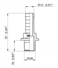 1032113 Przyłącze węża proste gwint zew 3/8" na wąż 13 mm