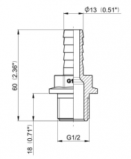 1032213 Przyłącze węża proste gwint zew. 1/2" na wąż13 mm Arag,