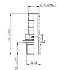 Przyłącze węża proste gwint zew 1/2" wąż 16mm