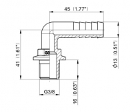 1132113 Przyłącze węża 90° gwint zew. 3/8" na wąż 13 mm Arag,