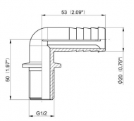 113220L Przyłącze węża 90° gwint zew.1/2" na wąż20 mm Arag