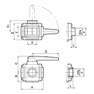 453016E77 Zawór kulowy 3-drogżny 2" M