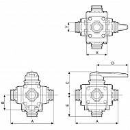 453045A66 Zawór kulowy 4-drożny 1 1/2" 12 bar