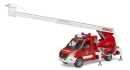 U02673 Mercedes-Benz Sprinter straż pożarna z drabiną, pompą i modułem światło-dźwięk 1:16 Bruder