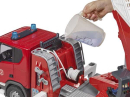 U03591 Scania Super 560R wóz strażacki z drabiną, pompą i modułem światło-dźwięk 1:16 Bruder