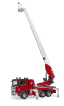 U03591 Scania Super 560R wóz strażacki z drabiną, pompą i modułem światło-dźwięk 1:16 Bruder