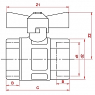 KS38FV Zawór kulowy MS skrzydełkowy gwint wew., 3/8"