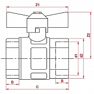 KS34FV Zawór kulowy MS skrzydełkowy gwint wew., 3/4 cal