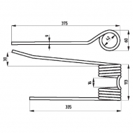 3350PZ106Z Palec przetrząsacza, wąski, 375 x 113 x 42, Ø 9, prawy