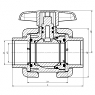 KS025025PVC Zawór kulowy z PCW z mufami wklejanymi VdL, DN 25 x 25 mm