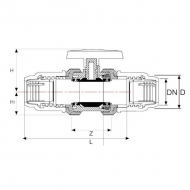 KS20205GP Zawór kulowy z PCW 2xPE 20mm